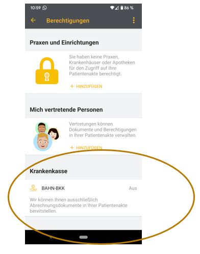 Bildschirmaufnahme von der elektronischen Patientenakte